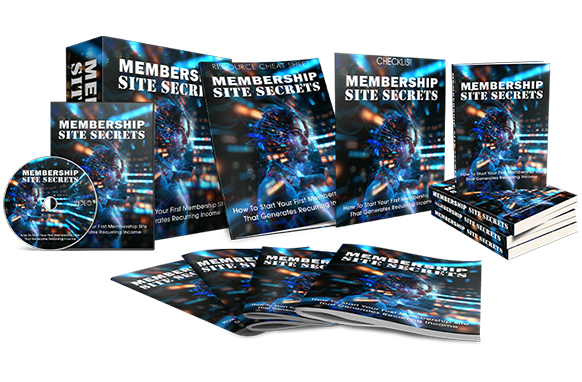 Collection of "Membership Site Secrets" books and guides.