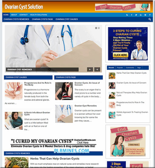 Ovarian Cysts Niche PLR WordPress Website